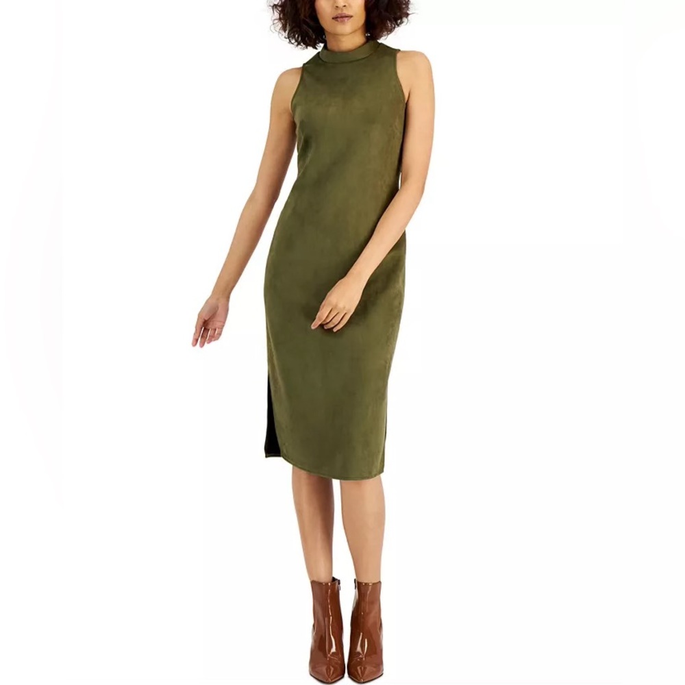 INC faux-suede dark olive green midi dress!
